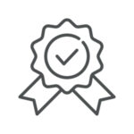 Un badge avec un ruban, symbolisant l’assurance qualité et la conformité.