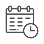 Un agenda avec une horloge, illustrant la planification des travaux.